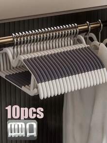 Bộ 10 móc treo quần áo cổ ngắn tiết kiệm không gian mới có đầu nối, móc treo xoay chống trượt không bị xệ - Giá đựng quần áo bằng nhựa bền, thích hợp cho áo sơ mi, áo và váy, thiết kế mỏng để tránh vai chồng lên nhau và va chạm với các góc tủ quần áo, móc treo quần áo - Nhiều màu - Xem 1