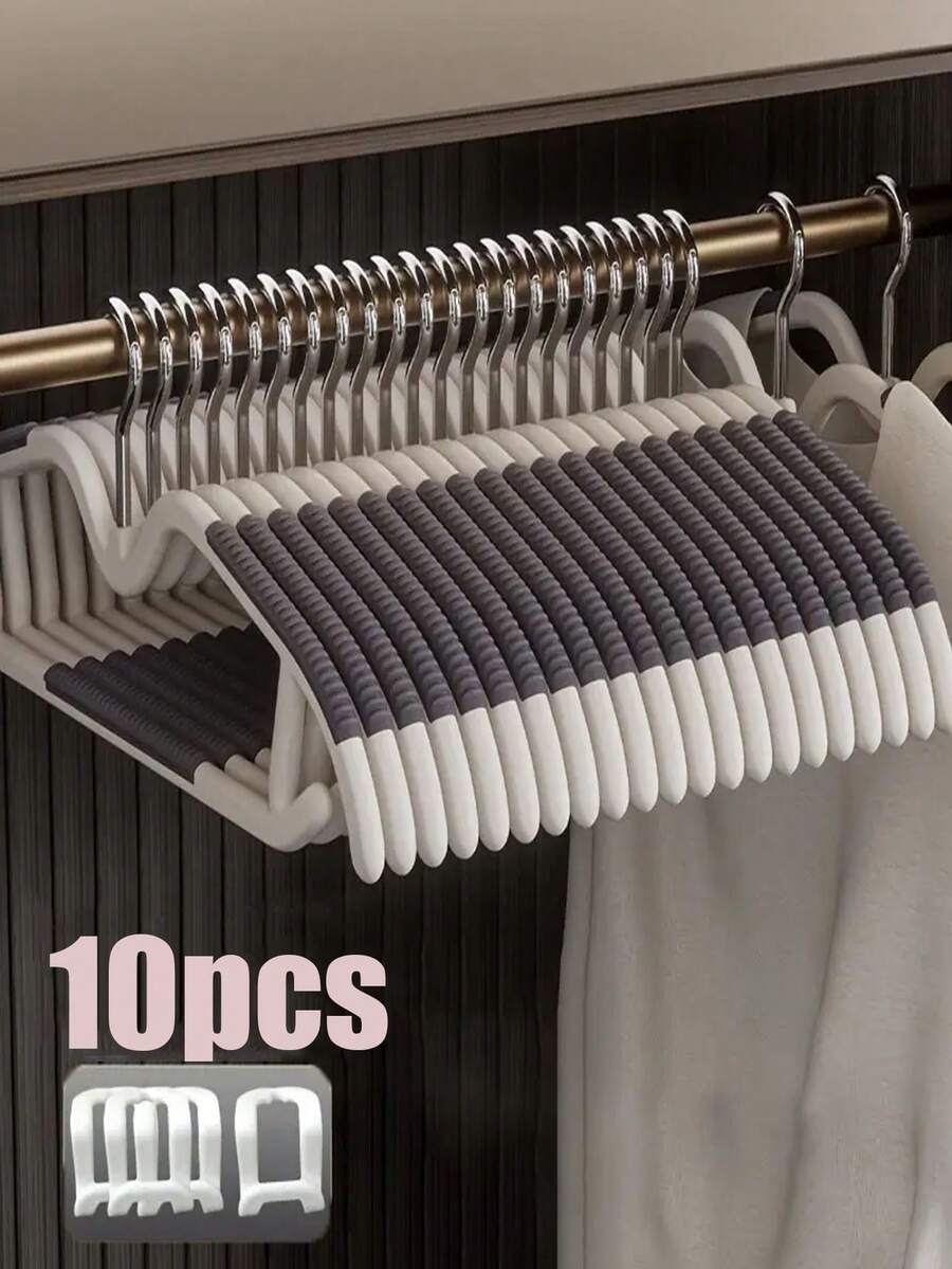 Bộ 10 móc treo quần áo cổ ngắn tiết kiệm không gian mới có đầu nối, móc treo xoay chống trượt không bị xệ - Giá đựng quần áo bằng nhựa bền, thích hợp cho áo sơ mi, áo và váy, thiết kế mỏng để tránh vai chồng lên nhau và va chạm với các góc tủ quần áo, móc treo quần áo - Nhiều màu - Xem 1
