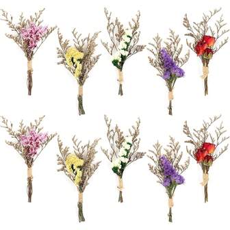 迷你干花花束（10 件套）、波西米亚风婚礼花束、伴娘花束求婚礼盒、蒲苇花束、波西米亚风餐桌装饰、餐桌中心装饰