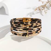 Lady's Fashionable Leopard Print PU Leather Bracelet With Plating - Perfect Gift For Breast Cancer Awareness Day Or Any Party! - Gold - View 7