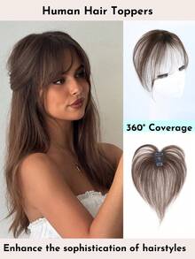 4x6cm 女士刘海发片 360° 夹式真人发片 遮盖白发并增加发量 适用于稀疏发片 无缝顶发 轻盈直发 适合日常使用