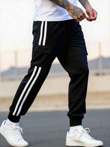 1pc Men's Casual Striped Drawstring Pocket Sweatpants, Versatile For Daily Wear, Autumn/Winter