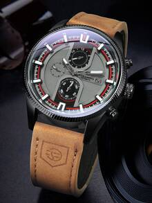 FORSINING 1pc Fashion Sports Automatic Mechanical Men's Watch, Small Seconds Dial, Date Display, Genuine Leather Strap, Luminous Hands, Business Casual Men's Watch, Gift Choice - Black - View 3