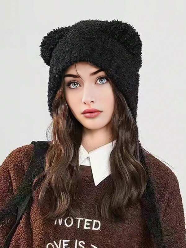 1 pezzo Paraorecchie a forma di orecchie d'orso carino per donna, berretto invernale spesso e soffice in pelliccia sintetica, adatto per attività all'aperto, viaggi e ciclismo
