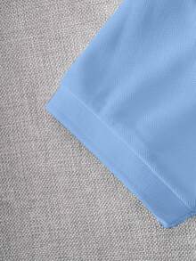 Camisa polo de manga corta de color rojo sólido clásica para niño, adecuada para salidas diarias, reuniones y actuaciones - Neblina azul - Ver 6