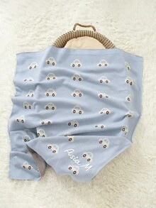 Manta de punto bordada con nombre personalizado para niños, con lindo diseño de autos, apta para todas las estaciones - Azul claro - Ver 2