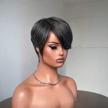 Short Wig For Women Human Hair Salt And Pepper Short Wigs For Black Women 34# Layered White Black Mixed White Color Pixie Cut Wig For White Women Layered Wigs With Bangs None Lace Front Full Machine Made Wig Easy To Wear Human Hair Grey Wig For Thanksgiving Day,Christmas,Daily Use