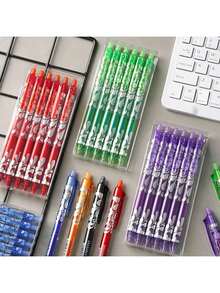 12 支装多色圆珠笔套装带橡皮擦，可擦除伸缩，替换芯，0.5 毫米超细笔尖，实用圆珠笔套装，圣诞节文具礼物，酷炫笔，返校