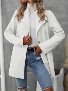 Abrigo elegante de mujer de unicolor con solapa - Blanco - Ver 1