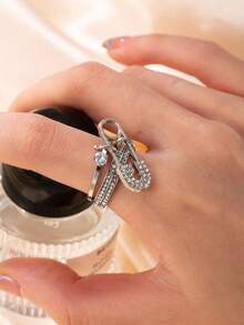 三色三环时尚女士戒指，可拆卸，锆石装饰，适合女性日常搭配、派对、礼物、配饰