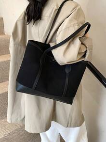 1个大容量麂皮PU底手提包，简约休闲，时尚女士单肩手提包，酒红色热销款，适合约会、聚会、上学、通勤和日常使用，2025秋冬新款女士单肩包 - 黑色 - 查看 4