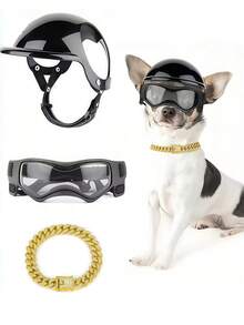 水钻镶嵌金狗项圈，嘻哈风格金狗项链，大金链，闪亮时尚宠物项圈 - 金色 - 查看 6