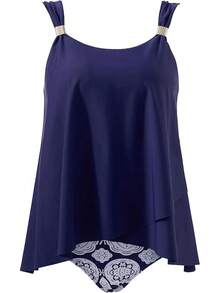 High Waisted Ruffle Tankini Swimsuit Plus Size Tummy Control - Navy Blue - View 4