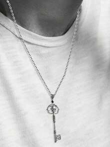 1Pc Fashionable Skull Key Gothic Style Alloy Pendant Necklace Women Fashion Halloween Party Gift - Skull Key Pendant Necklace - View 3