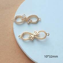 2/4/6pcs Copper-Tone Zirconia Bowknot Double Loop Pendants, DIY Earrings Bracelets Necklaces Chic Bridal Hair Accessories Valentines