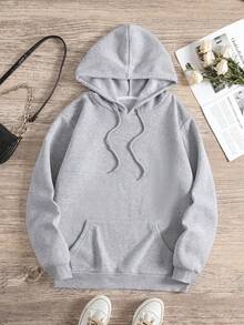 Plus Size Warm Heart Print Long Sleeve Casual Loose Hooded Sweatshirt, Autumn/Winter - Light Grey - View 3