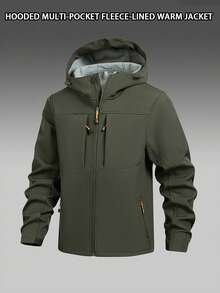 男士户外休闲防水防风保暖加厚长袖外套，秋冬款 - 軍綠色 - 查看 2