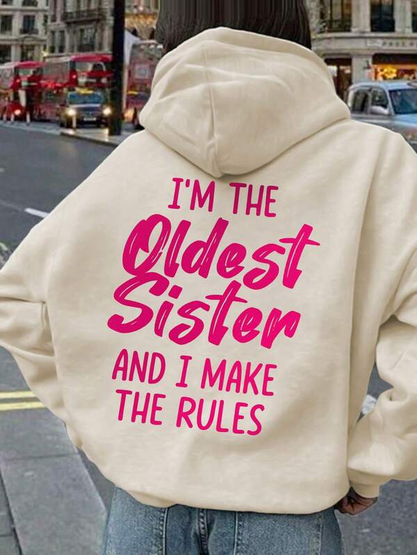 1pc Girls Casual Printed Pullover Hoodie Sweatshirt, Thermal Lined, Long Sleeve, Autumn/Winter