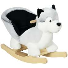 HOMCOM Baby Rocking Horse, Husky-Shaped Plush Wooden Child Rocking Animal, With Seatbelt, For Ages 18-36 Months, Kids Ride-On Toy For Indoor Use - Grey - Grey - View 2