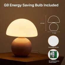 Small Mushroom Lamp,USB-Plug In Bedside Table Lamps With 3-Temperature LED Bulb Dimmable,Unique Cute Aesthetic Home Decor For Living Room,Bedroom, Modern Ceramic Base Glass Lamp - 菇 - 查看 10