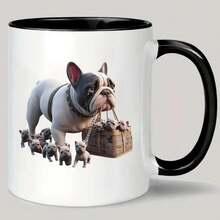 1pc 11oz Ceramic Coffee Mug - Insulated Reusable French Bulldog & Puppies Design With Adorable Mother & Puppies, Hand-Wash Only, Perfect Gift For Dog Lovers, Men & Women, Dog Mugs, Warm Drinks Container - French Bulldog and Puppies - View 2