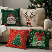 4pcs Christmas Cartoon Santa Claus, Reindeer, Snowman & Gift Box Cushion Cover Set, Single-Sided Printed Plush Fabric, 45*45/50*50/40*40CM Pillow Case Suitable For Room Decor, Modern Minimalist Sofa Living Room Decor, Gift, Party Decoration