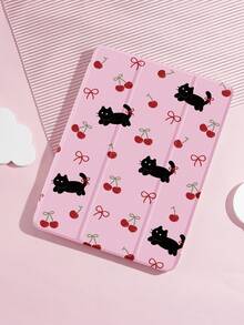 Funda protectora de tableta con patrón de dibujos animados de cereza y perro, compatible con iPad 9.7/10.2/10.5/10.9/12.9/Pro 11, 10.a generación, compatible con Samsung Galaxy Tab S6 Lite 10.4 pulgadas, compatible con Kindle Paperwhite 12.a generación 2024, Kindle (11.a generación) lanzamiento 2022, Kobo Clara Color, protección antirrotura suave, soporte inteligente/activación/suspensión automática