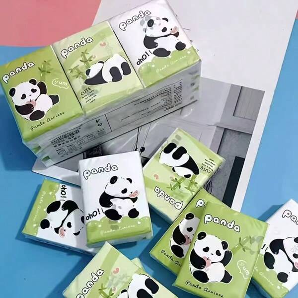 18/9pcs Panda Travel Organizer Set, Portable Pocket Handkerchief, Coreless Toilet Paper, Cleaning Supplies, Ideal For Christmas, Halloween, Valentine's Day, Back To School Party Napkins