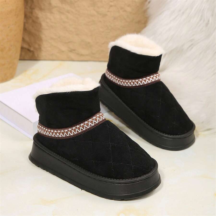 Women's Short Winter Boots - Cozy Cotton Shoes With Thick Sole, Classic Booties For Cold Weather, New Snow Boot Style - Ideal For Winter Fashion - 黑色1 - 查看 1