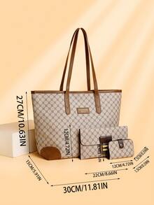 女士时尚休闲百搭流行通勤手提包，大容量单肩包，带卡夹和钱包套装