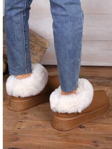 1 Paar Große Größen 36-42 Farbblock modische süße Western Stil Kunstfell gefüttert Flauschiger Rand Kunstfell Patchwork Dicke Sohle Schneestiefel, geeignet für Urlaub, Outdoor, Winter