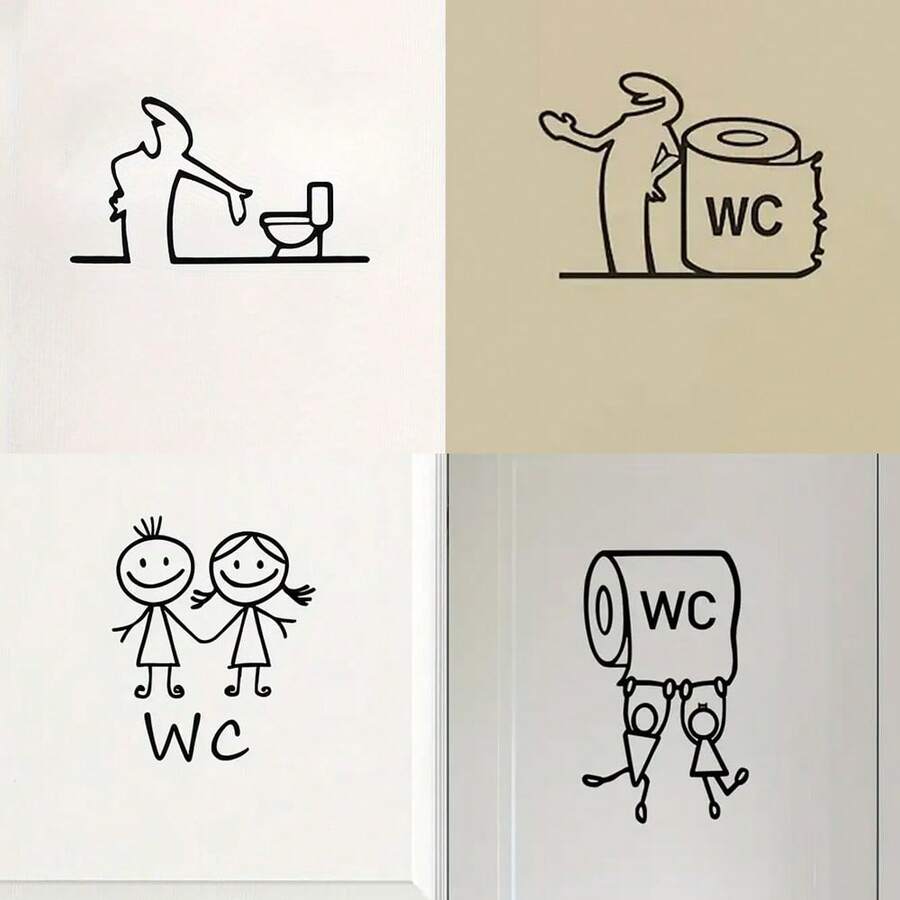 1 件自粘式浴室厕所标志乙烯基贴纸 - 适用于家庭和商业浴室的独特墙面装饰，易于安装，完美的节日礼物，浴室装饰和配件，厕所装饰 - 彩色 - 查看 1