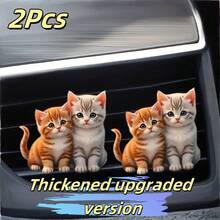 3pcs Cute Cat Car Ventilation Air Freshener Clip - Creative Hoodie Cat, Milk Tea Cat, Bell Cat Designs, 2D Acrylic Car Ventilation Decoration Clip, Comes With Aromatherapy Sheet, Deodorization + Random Scents, Car Air Freshener, Car Interior Decoration, Perfect Gift For Family And Friends