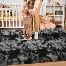 Soft Area Rugs For Livingroom Bedroom, Shaggy Plush Fuzzy Fluffy Carpet Furry Fur Rug, Modern Indoor Comfy Nursery Kids Dorm Home Decor Floor Mat, 2 X 4 Ft, Tie-Dyed Black & Grey - 紮染黑灰色 - 查看 8