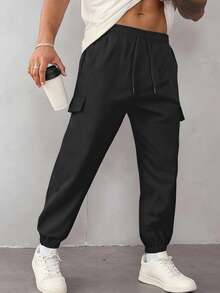 Men's Solid Color Lightweight Multi-Pocket Cargo Pants, Fashionable Tapered Leg, Casual Outdoor Hiking Trousers