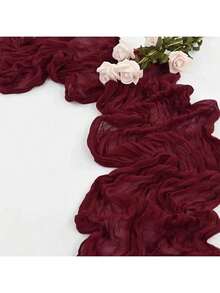 1pc Rosered Balinese Pleated Table Runner - Bohemian Style Twisted Gauze Polyester, Perfect For Christmas, Weddings & Birthday Parties, Polyester Blend - Burgundy - View 9
