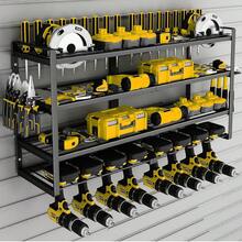 Power Tool Organizer For Tool Storage, Drill Holder Wall Mount With Charging Station, Tool Holder And Storage Rack For Garage Organization, Heavy Duty Metal Tool Shelf With Battery Holder - Black Three-tier Storage Rack - View 4
