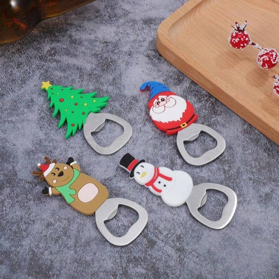 2pcs Christmas Party Bottle Opener, Cute Santa Claus, Christmas Tree, Snowman Design, Essential Gift For Family And Holiday Gatherings, Christmas Party Supplies, Family Dinner