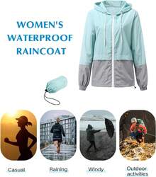 Packable Waterproof Lightweight Women's Rain Jackets With Hood Windbreaker - Z Mint Green - View 5