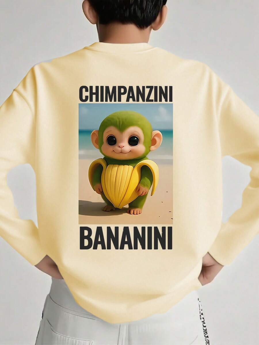 Tween-Jungen T-Shirt mit Rundhalsausschnitt und langen Ärmeln mit Grafikdruck, Herbst-/Winter-Oberteil