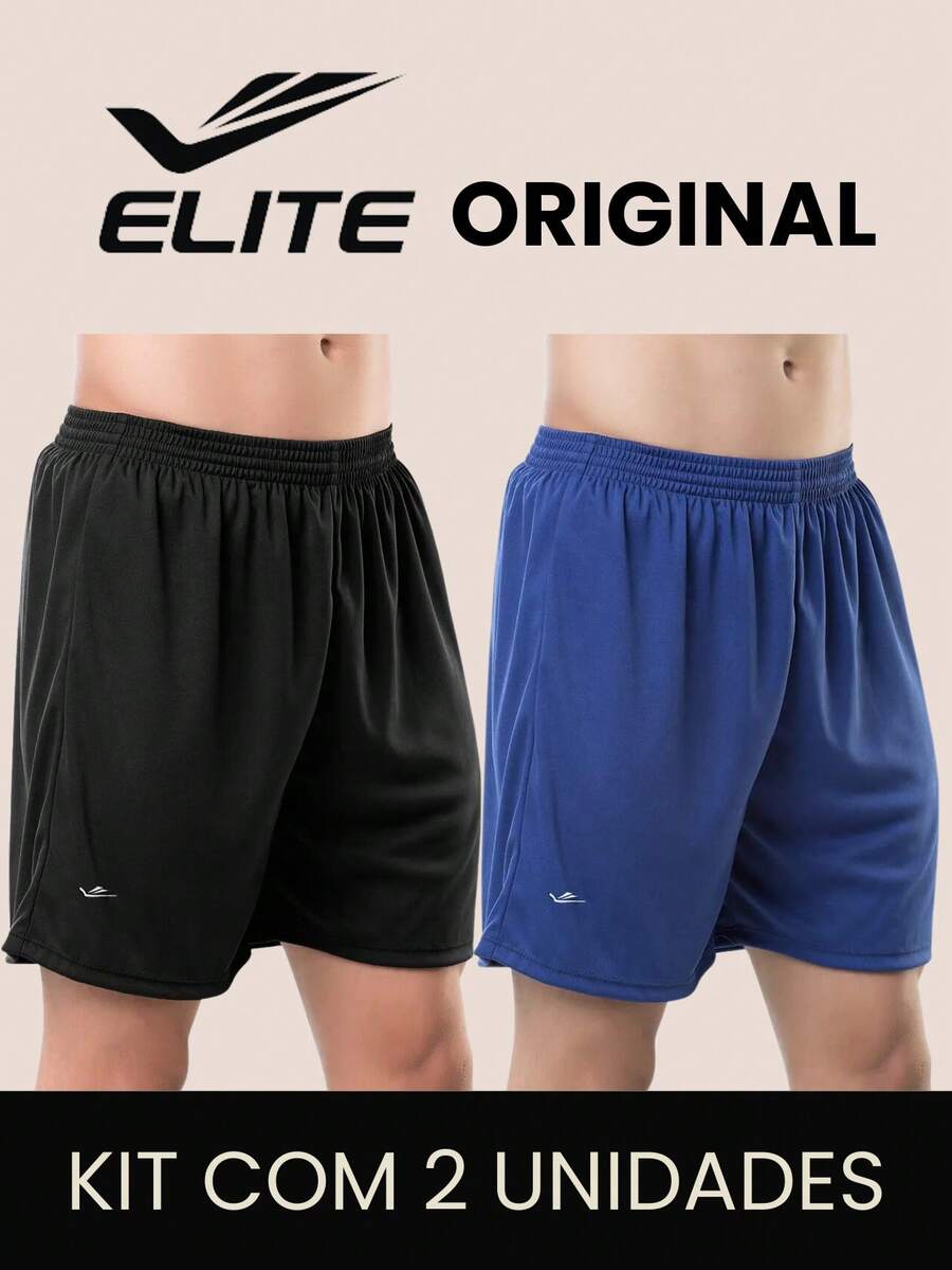 Kit 2 Basic Men's Bermuda Shorts For Football Academy In Polyester Elite Original Father's Day Dad - Black and Navy Blue - View 1