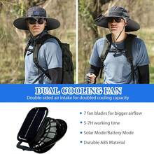Solar Fan Hat, Wide Brim Sun Hat With 2 Built-In Solar Fans, UPF 50+ Sun Protection Outdoor Fishing Hiking Camping Beach