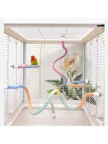 1pc Gradient Color Flexible Climbing Rope With Metal Clips And Screw Lock, Suitable For Parrots, Bird Cage Brackets, Chair Brackets, Toys, Random Color, All Seasons - Multicolor - View 3