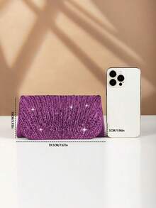 REMANLAND Glamorous Rhinestone Decor Chain Shoulder Bag, Magnetic Closure, Elegant & Fashionable Party Clutch Purse, Suitable For Women's Birthday Party, Charming Evening Events - Purple - View 5