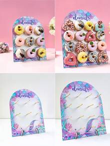1 Set Wooden Arch-Shaped Donut Display Stand, Patterns Include Jungle Animals, Pink Butterflies, Rainbow Unicorns And Mermaids, Suitable For Birthday Party, Wedding Table Decoration, Dessert Display, Party Wedding Table Centerpiece Decoration, Thanksgiving, Christmas Party Kitchen Cooking And Other Occasions. - Multicolor - View 7