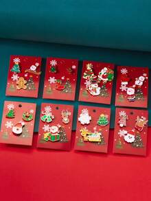 Bộ 3 món quà Giáng sinh hình ông già Noel hoạt hình, ghim cài áo huy hiệu phụ kiện trang trí cho quần áo, túi xách, khăn quàng cổ, phù hợp làm trang sức cho phụ nữ, trang phục hàng ngày và ngày lễ - Nhiều màu - Xem 10