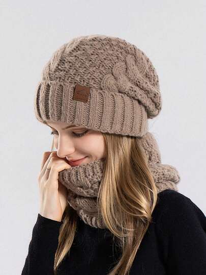 1pc Autumn/Winter Thermal Lined Knit Beanie Hat & Neck Warmer Set, Unisex Soft Windproof Thermal Scarf Ski Mask, 4 Colors Available - Ideal Gift For Mother's Day, Independence Day, Father's Day, Music Festival, Bullfighting, Edinburgh International Festival, Halloween, Bonfire Night, Christmas, Valentine's Day, New Year Fluffy Valentines Gift