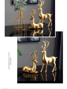 2pcs/Set European Luxury Auspicious Deer Resin Decor, Home Wealth Ornament, Suitable For Wine Cabinet, Entrance, TV Cabinet, Tabletop, Home Decor, Bedroom, Office, Dorm, Storage, Wedding, House Decoration, Jewelry Storage, Party Decor, Ideal Christmas Gift