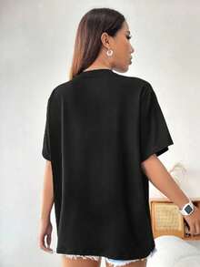 Women's T-Shirt Drop Shoulder Streetwear "FRASE BRABA" TumblrT-Shirt Blogger Shirt Plus Size - màu đen - Xem 2
