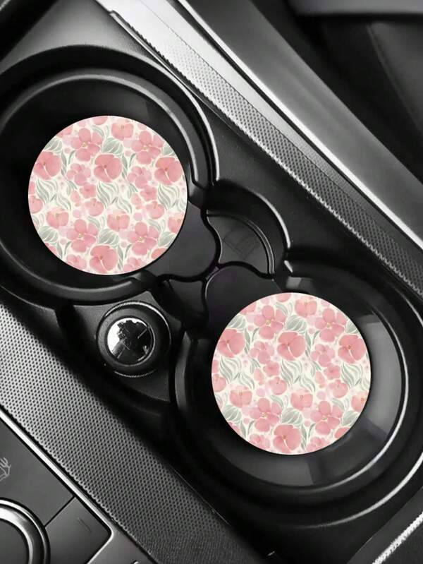 1pc/2pcs Car Cup Coasters, Soft Crystal Rubber Mat Set, Round Car Beverage Coasters, Car Interior Accessories, Vacuum Cup Holder Inserted Into Coasters, Small Floral Patterns, Various Colors, General Motors Anti Slip Cup Holder Embedded Decoration, Silicone Coasters, Car Interior Accessory Mats, Party Gifts, Easy To Clean And Maintain